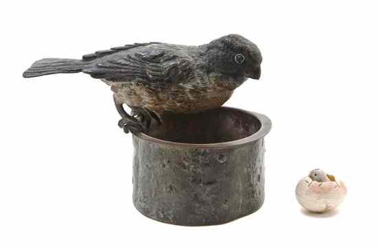 Appraisal: An Austrian Cold Painted Bronze Coupe depicting a bird perched