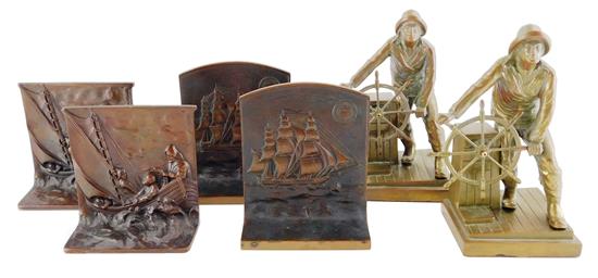 Appraisal: Three pairs of nautical-themed bookends cast metal U S Constitution