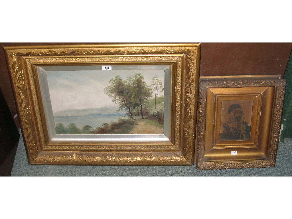 Appraisal: Lot comprising two gilt framed pictures