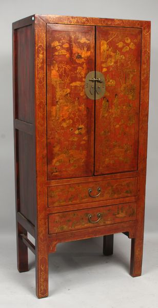 Appraisal: Late Qing Dynasty - Shanxi cabinet with gold painting having