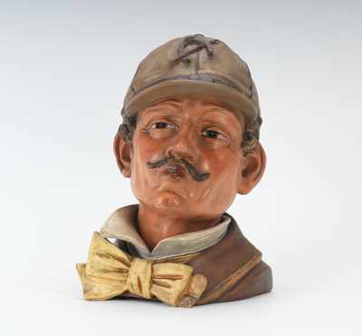 Appraisal: Smoking Jockey Figural Head Tobacco Jar Terracotta with matte finish