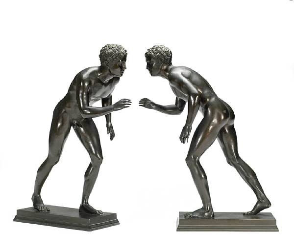 Appraisal: A pair of Italian bronze figure of the Boy Wrestlers