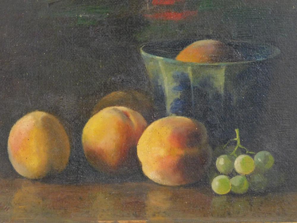 Appraisal: Monogrammed fruit still life oil on board five peaches and