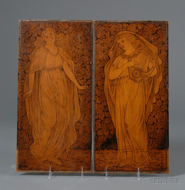 Appraisal: Two Decorated Panels Wood C Rectangular panels depicting Art Nouveau