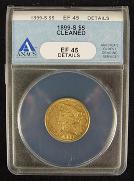 Appraisal: -S Liberty Gold Coin ANACS certified and graded XF details-cleaned