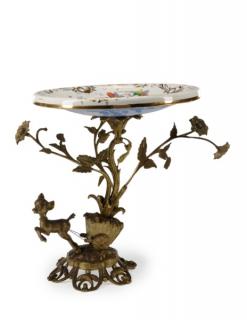 Appraisal: Spanish Gilt Metal Porcelain Figural Centerpiece Spanish gilt metal and