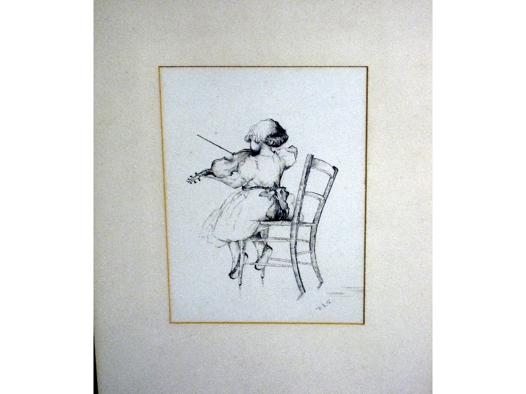 Appraisal: D MUNRO SMITH Pen drawing 'The Little Musician' signed with