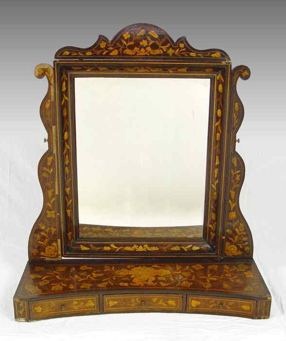 Appraisal: OVERSIZED TH C DUTCH MARQUETRY DRESSING MIRROR Japanese influenced design