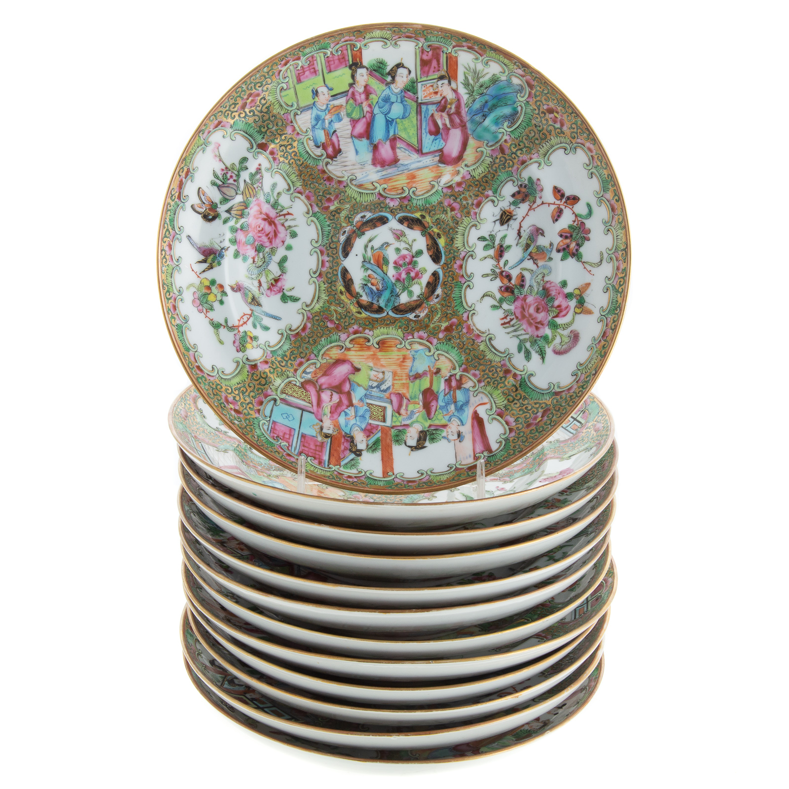 Appraisal: CHINESE EXPORT ROSE MEDALLION SOUP PLATES Circa - very high