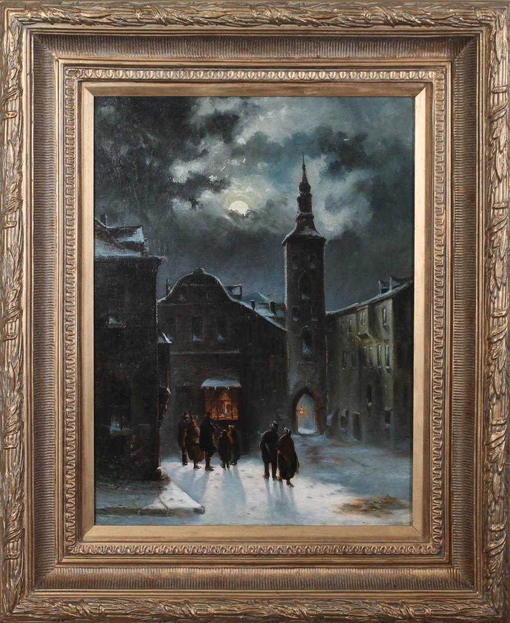 Appraisal: P MANZONI th century oil on canvas carolers in the