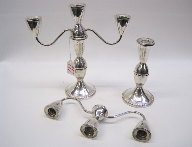 Appraisal: PAIR OF AMERICAN STERLING SILVER CANDELABRA three-light convertible to single