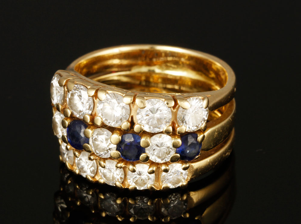 Appraisal: - K Diamond and Sapphire Triple Band Ring K yellow