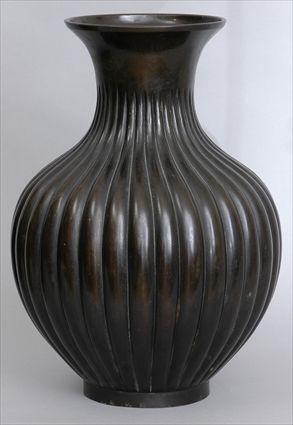 Appraisal: JAPANESE BRONZE LARGE VASE Of reeded baluster form on ring