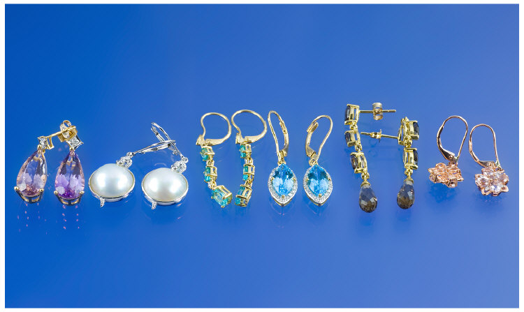 Appraisal: Six Pairs Of ct Gold Diamond And Gemstone Earrings Set