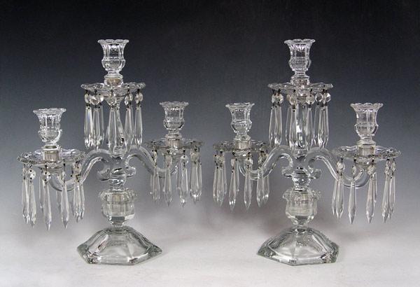 Appraisal: PAIR HEISEY QUALITY LIGHT CRYSTAL CANDELABRA ''H X '' wide