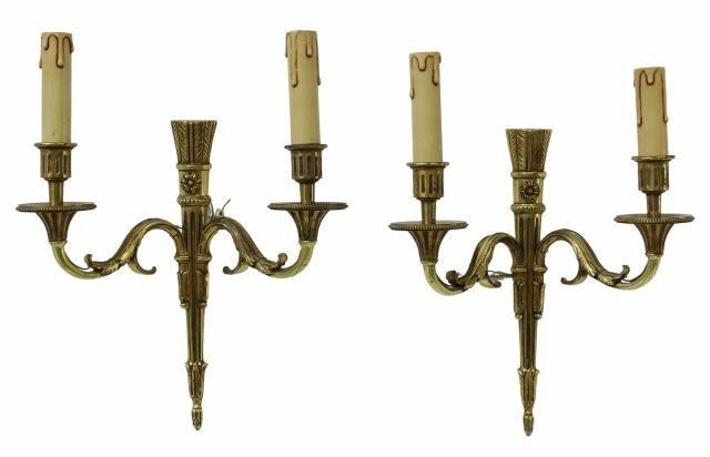 Appraisal: lot of French Louis XVI style bronze two-light wall sconces