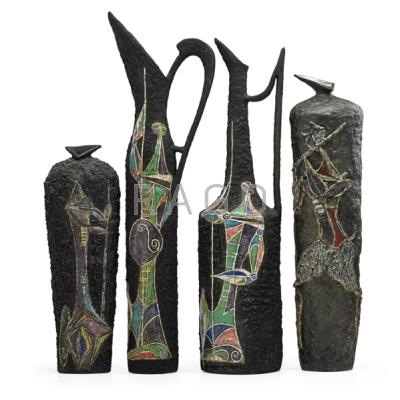 Appraisal: MARCELLO FANTONI b Four tall glazed earthenware vases with figures