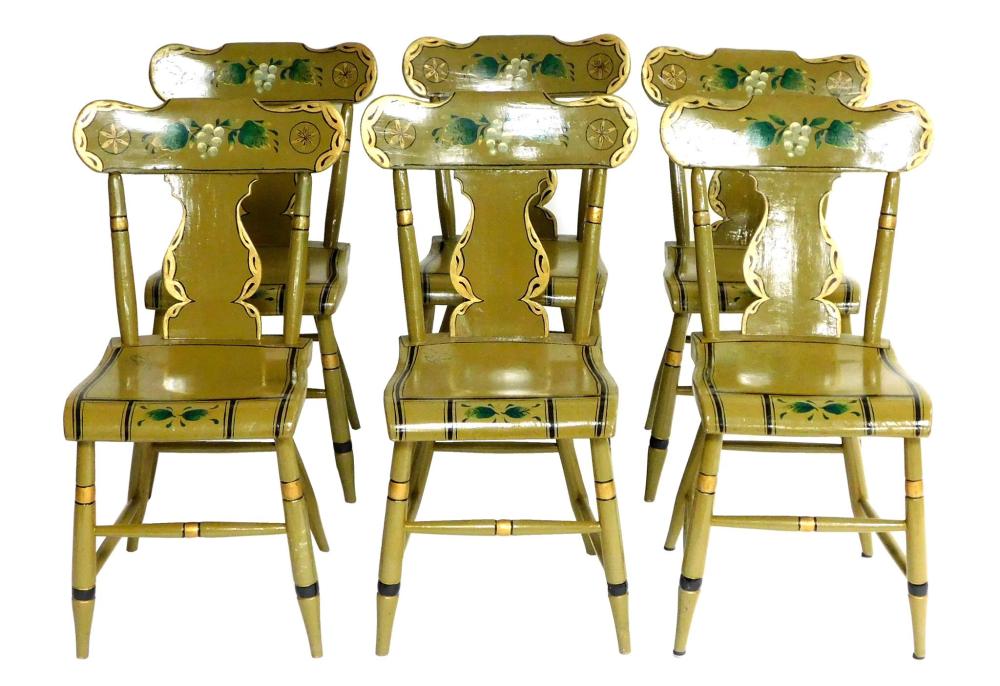 Appraisal: Set of six Pennsylvania side chairs c green painted finish