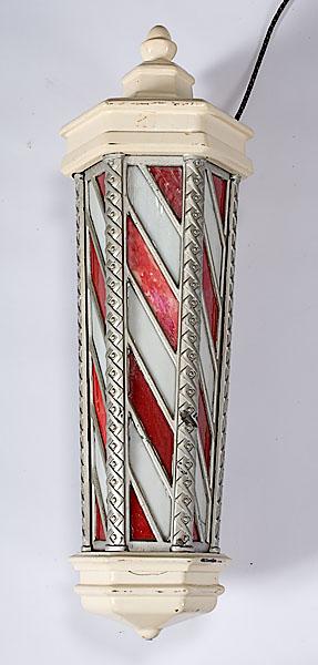 Appraisal: KOKEN ELECTRIC BARBER POLE porcelain and leaded slag glass barber