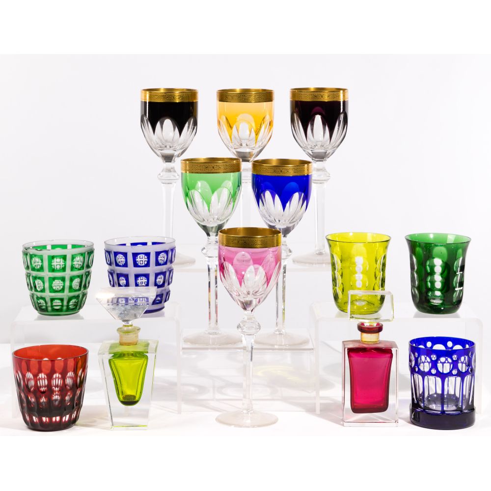 Appraisal: ART GLASS CUT-TO-CLEAR ASSORTMENT items including a pair Christofle Kawaii