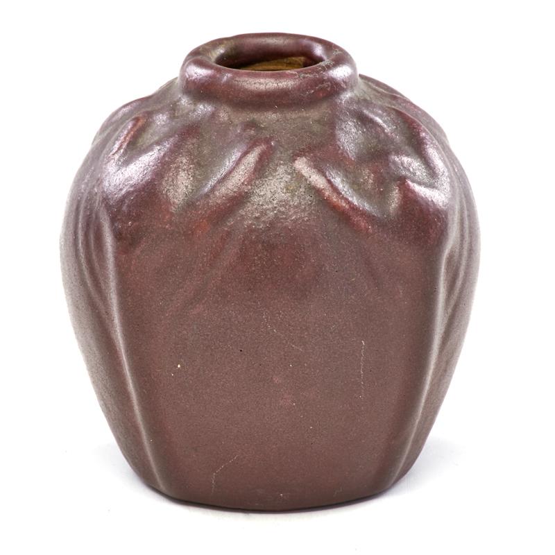 Appraisal: VAN BRIGGLE Cabinet vase with stylized flowers Persian Rose glaze