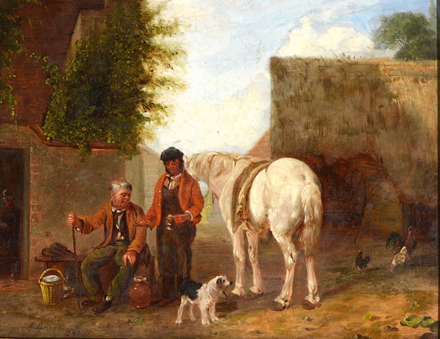 Appraisal: Edmund Bristow British - Farmers in the yard with a