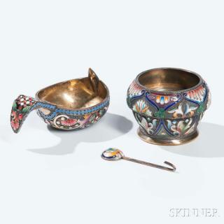 Appraisal: Three Silver and Cloisonn Enamel Item Three Silver and Cloisonn