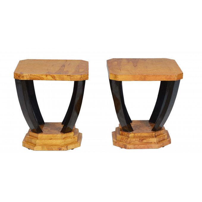 Appraisal: Pair of Art Deco Style Walnut Side Tables st c