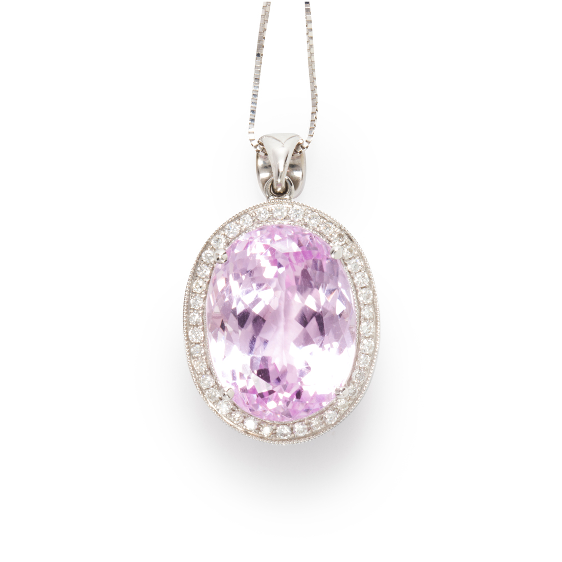 Appraisal: A KUNZITE DIAMOND AND FOURTEEN KARAT WHITE GOLD PENDANT NECKLACE