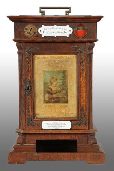 Appraisal: Wooden Stollwerck Progressive Sampler Dispenser Description Coin operated Retains original