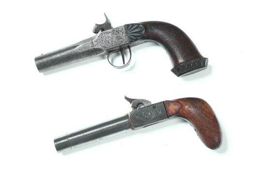 Appraisal: TWO PERCUSSION SINGLE SHOT PISTOLS Belgium or London th century