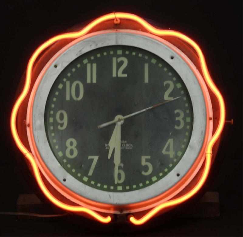 Appraisal: Canadian Neon-Ray Clock Description s Montreal Red clock with neon