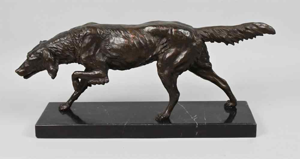 Appraisal: BRONZE FIGURE OF A HUNTING DOG bearing signature DEBUT on