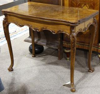 Appraisal: French walnut concertina action card table French walnut concertina action