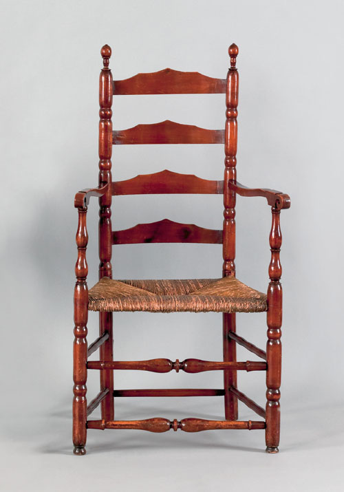 Appraisal: Massachusetts Queen Anne ladderback armchair ca with four slats rush