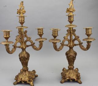 Appraisal: Antique French Bronze Candelabra Pair Antique French Bronze Three arm