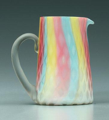 Appraisal: Rainbow mother-of-pearl pitcher diamond quilted satin glass with frosted glass