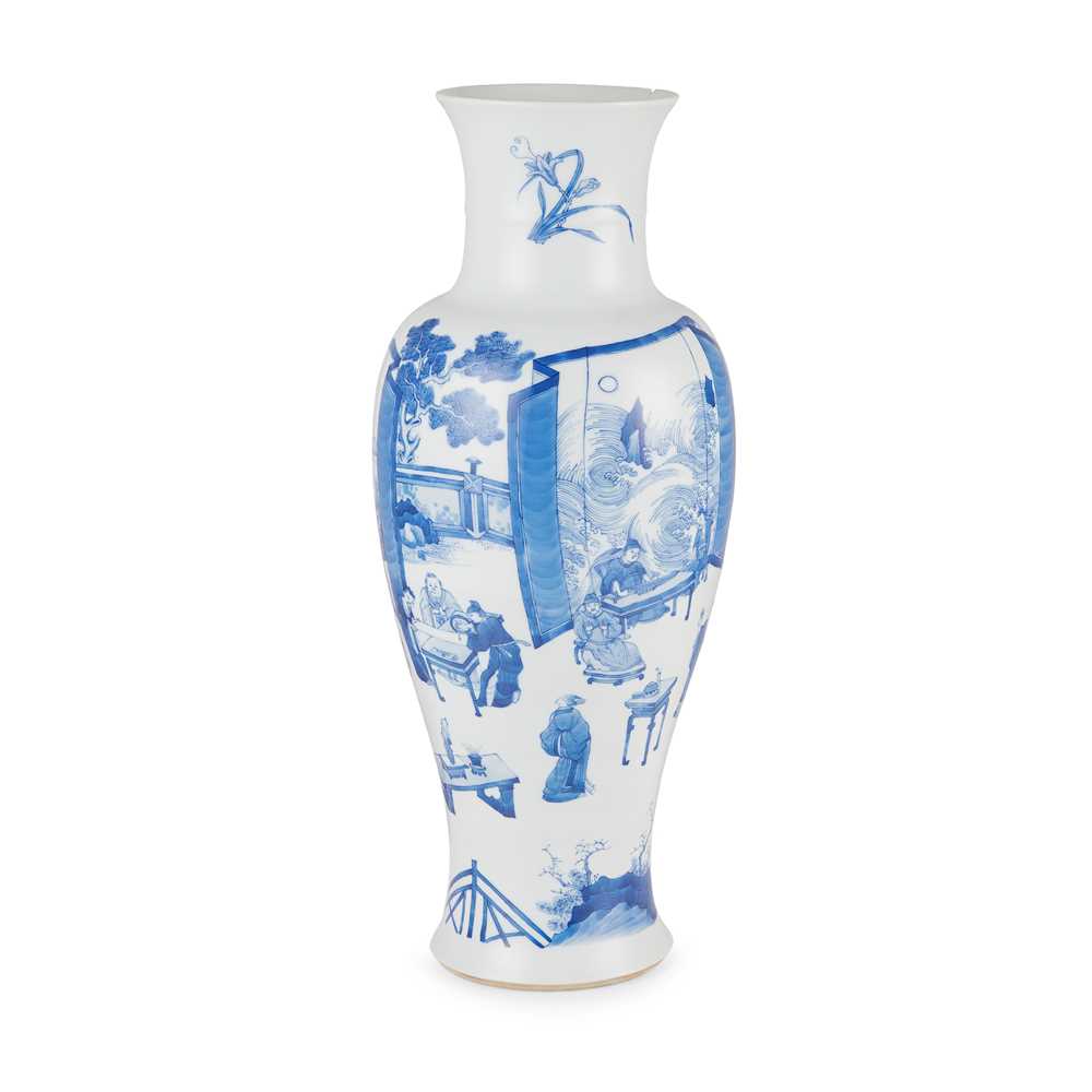 Appraisal: BLUE AND WHITE BALUSTER VASE elegantly potted painted in a