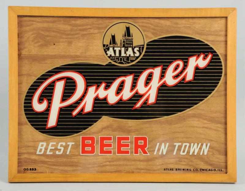 Appraisal: Atlas Prager Beer Reverse Glass Painted Sign Nice clean example