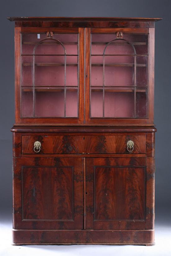 Appraisal: EMPIRE MAHOGANY STEPPED-BACK SECRETARY BOOKCASE th century in two parts