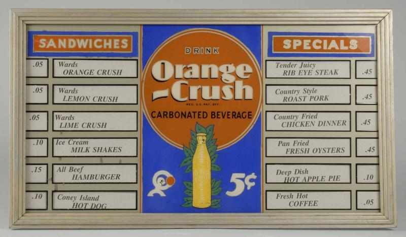 Appraisal: Reverse on Glass Orange Crush Menu Board Description Rare item