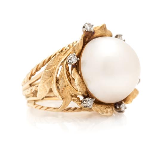 Appraisal: Sale Lot A Yellow Gold Mabe Pearl and Diamond Ring