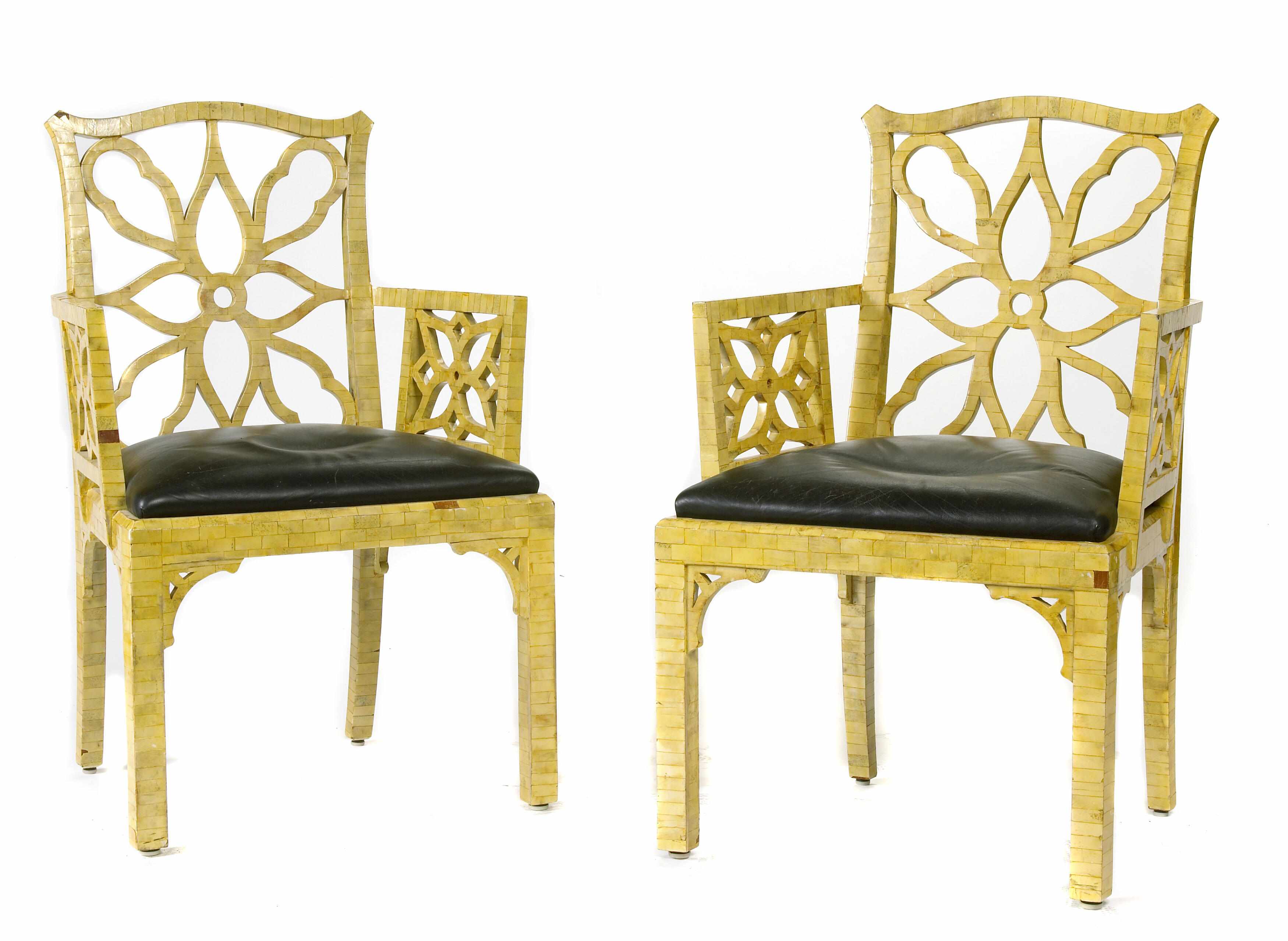 Appraisal: A pair of George III style bone veneered armchairs height