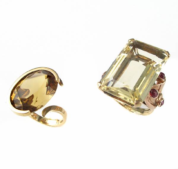 Appraisal: A collection of two citrine ruby yellow and rose gold