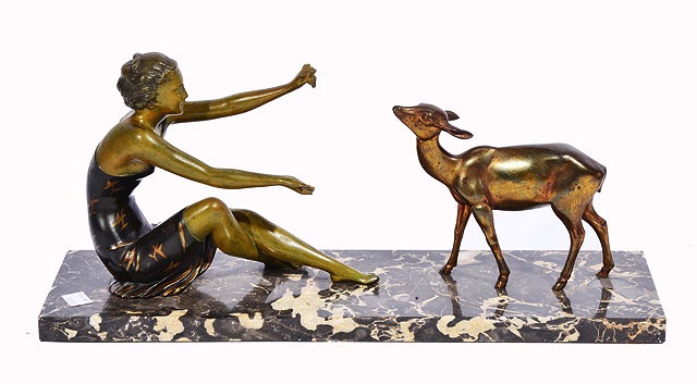 Appraisal: A 'S ART DECO PATINATED AND PAINTED SPELTER FIGURE of