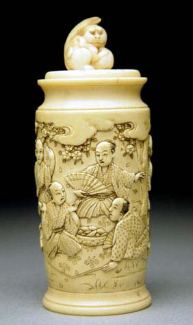 Appraisal: ANTIQUE JAPANESE IVORY VASE Antique Japanese carved ivory covered vase