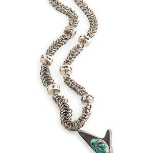 Appraisal: Larry Pacheco Kewa b Sterling Silver Necklace with Reversible Inlaid