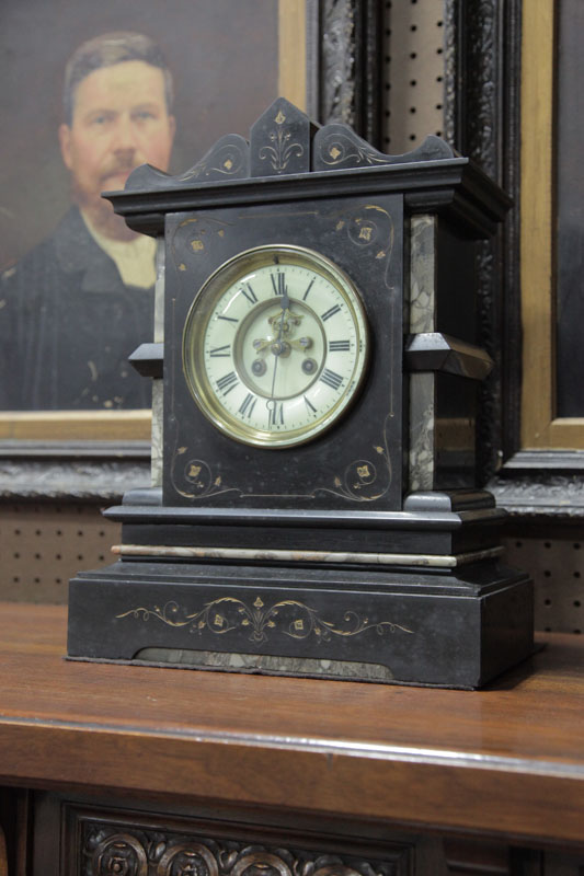 Appraisal: FRENCH MANTEL CLOCK Eight day time strike clock with brass