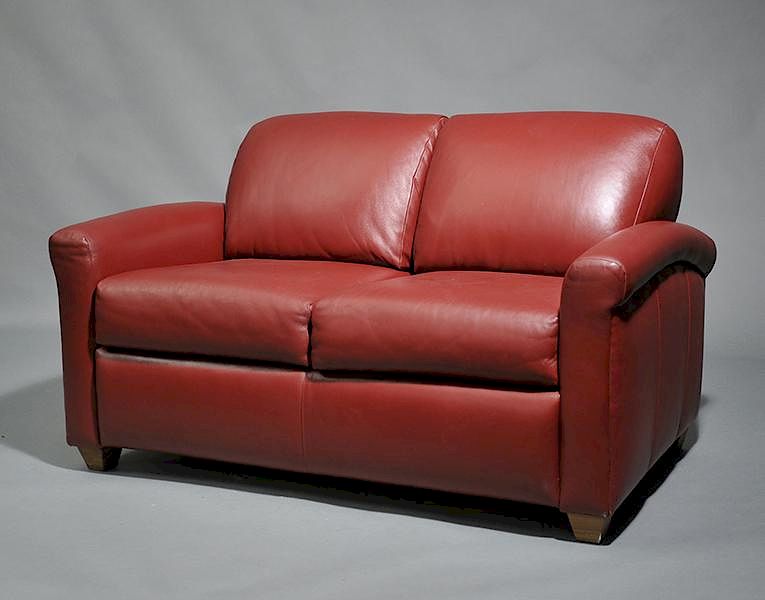 Appraisal: Pompanoosuc Mills Co Leather Loveseat Custom red leather love seat