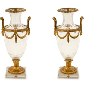 Appraisal: A Pair of French Empire Style Gilt-Metal Mounted Glass Vases